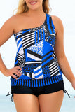 Sunset and Swim Plus Size Patchwork Tied One-Shoulder Tankini Set