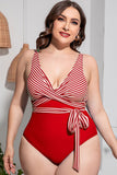 Plus Size Striped Tie-Waist One-Piece DD+ Swimsuit