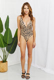 Beachy Keen Plus Size V-Neck Front Tie One-Piece Swimsuit in Leopard