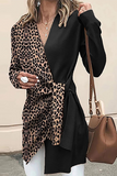 Elegant Leopard Patchwork Strap Design V Neck Outerwear(4 Colors)