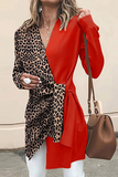 Elegant Leopard Patchwork Strap Design V Neck Outerwear(4 Colors)