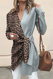 Elegant Leopard Patchwork Strap Design V Neck Outerwear(4 Colors)