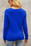 Elegant Patchwork Hollowed Out Contrast O Neck Tops Sweater