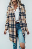 Plaid Print Without Belt Turn-back Collar Outerwear