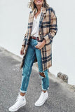 Plaid Print Without Belt Turn-back Collar Outerwear