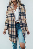 Plaid Print Without Belt Turn-back Collar Outerwear