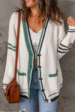 Plaid Striped Contrast V Neck Cardigans