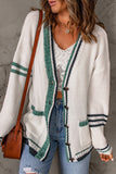 Plaid Striped Contrast V Neck Cardigans