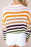 Sweet Striped Patchwork O Neck Tops