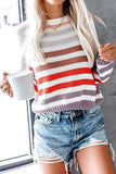 Sweet Striped Patchwork O Neck Tops