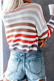 Sweet Striped Patchwork O Neck Tops