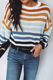 Sweet Striped Patchwork O Neck Tops