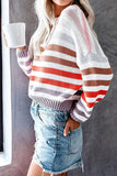 Sweet Striped Patchwork O Neck Tops