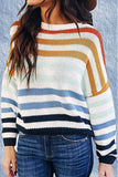 Sweet Striped Patchwork O Neck Tops