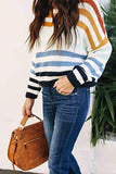 Sweet Striped Patchwork O Neck Tops