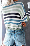 Sweet Striped Patchwork O Neck Tops