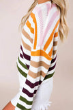 Sweet Striped Patchwork O Neck Tops