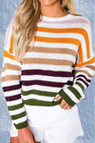 Sweet Striped Patchwork O Neck Tops