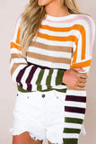 Sweet Striped Patchwork O Neck Tops