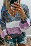 Sweet Color Block Patchwork V Neck Sweaters(4 Colors)