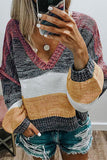 Sweet Color Block Patchwork V Neck Sweaters(4 Colors)