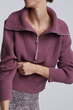 Elegant Solid Zipper Turndown Collar Tops