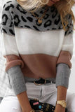 Leopard Color Block Contrast O Neck Sweaters(5 Colors)