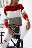 Leopard Color Block Contrast O Neck Sweaters(5 Colors)