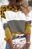 Leopard Color Block Contrast O Neck Sweaters(5 Colors)