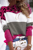 Leopard Color Block Contrast O Neck Sweaters(5 Colors)