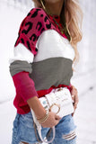 Leopard Color Block Contrast O Neck Sweaters(5 Colors)