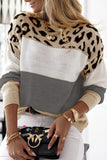 Leopard Color Block Contrast O Neck Sweaters(5 Colors)