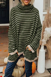 Striped Pocket Turtleneck Sweaters(4 Colors)