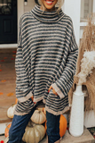 Striped Pocket Turtleneck Sweaters(4 Colors)