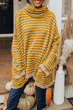 Striped Pocket Turtleneck Sweaters(4 Colors)