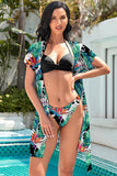 Sunset And Swim Floral Belted Dress And Halter Neck Bikini Set