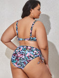 Sunset And Swim Plus Size Printed Drawstring Detail Bikini Set