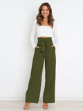 Solid Color With Belt Wide Leg Long Pants