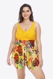 Plus Size Floral Two-Tone Asymmetrical Hem Two-Piece Tankini