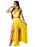 2 Piece Chiffon Spaghetti Top+Slit Skirt Sets Loveclb