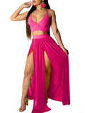 2 Piece Chiffon Spaghetti Top+Slit Skirt Sets Loveclb