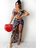 2 Piece Floral Off Shoulder Crop Top+Skirt Sets Loveclb