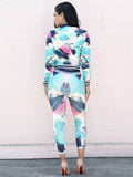 2 Piece Floral Print Jackets+Pants Sets Tracksuits Loveclb