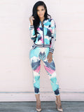 2 Piece Floral Print Jackets+Pants Sets Tracksuits