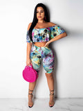 2 Piece Floral Ruffle Tops+High Waist Shorts Sets Loveclb