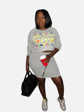 2 Pieces Black Pop Print Sweatshirt Top Mini Skirt Sets Loveclb