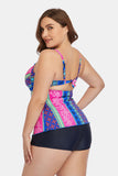 Plus Size Printed Crisscross Cutout Two-Piece Swim Set DD+ Tankini