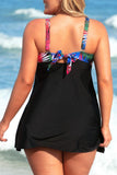 Plus Size Botanical Print Two-Tone Two-Piece Tankini Swimsuit