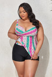 Plus Size Printed Crisscross Cutout Two-Piece Swim Set DD+ Tankini