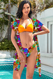 Sunset And Swim Floral Belted Dress And Halter Neck Bikini Set